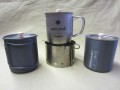 "mini" stove with 22oz hard andoized Olcamp Spacwe Saver Mug, SP600 , Halulite Minimalist.
All mugs wuth 4DS ti lids.